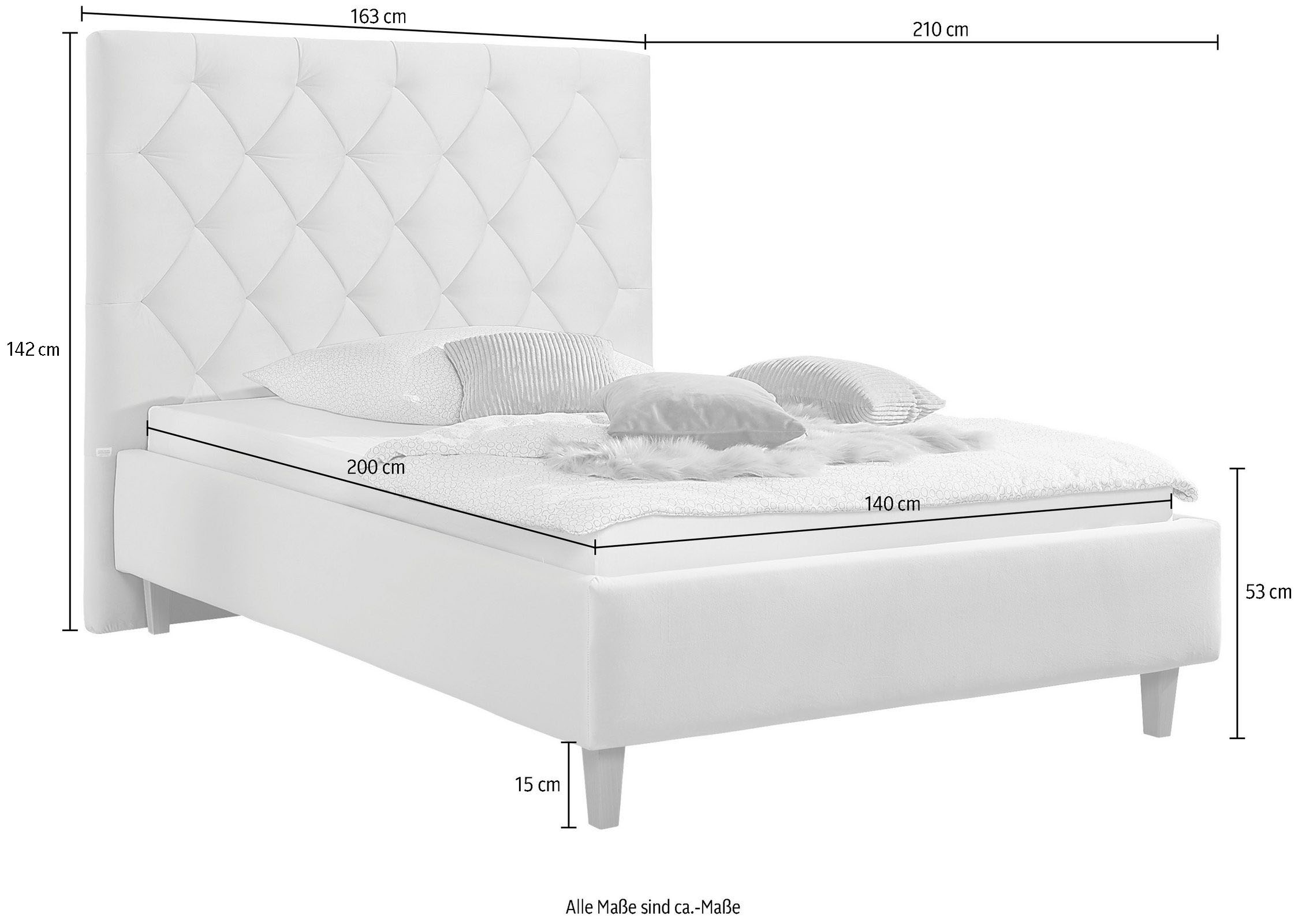 Home affaire Polsterbett »Sunley 140« Kreuzsteppung, Kopfteilhöhe 142 cm, ohne oder mit Matratze/Lattenrost