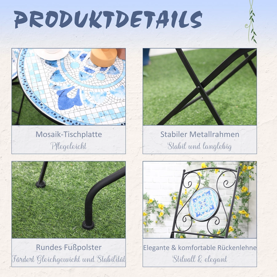 Outsunny Gartenmöbel-Set mit Stahlrahmen blau, schwarz