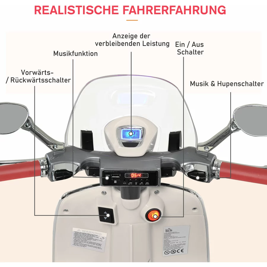 HOMCOM Elektrisches Kindermotorrad als Vespa weiß