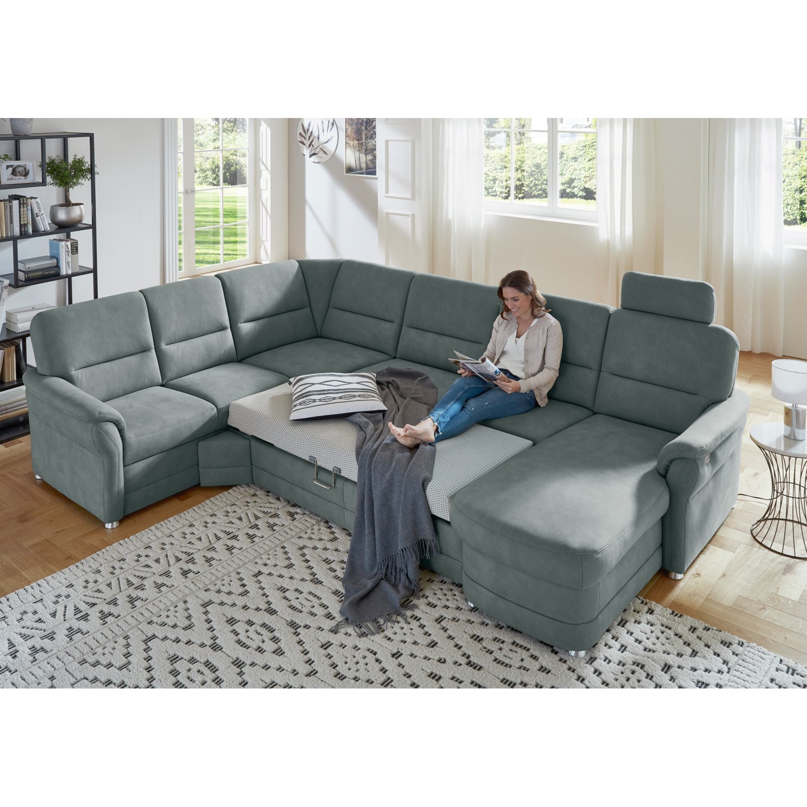 Wohnlandschaft Jena Stoff steel, Ottomane links