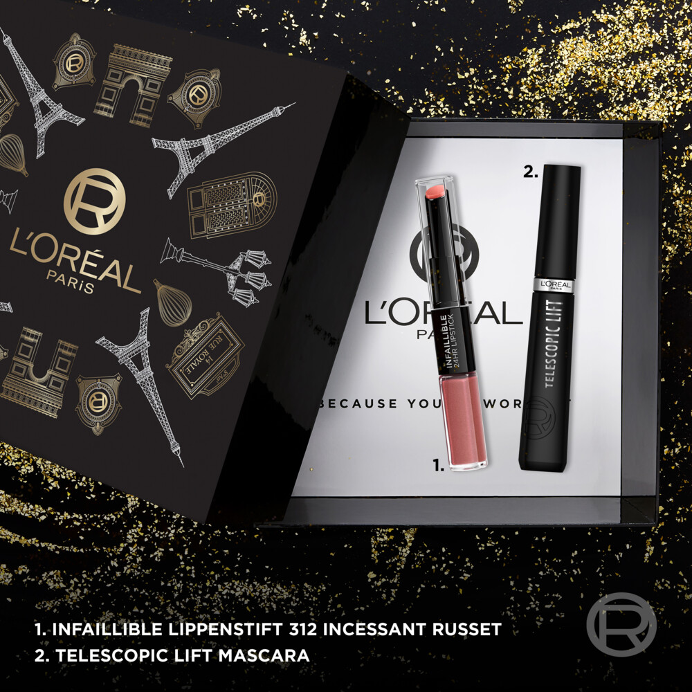 L'Oréal Geschenkset Telescopic Lift Mascara & Infaillible 24H Lipstick 312 Incessant Russet2 stuks