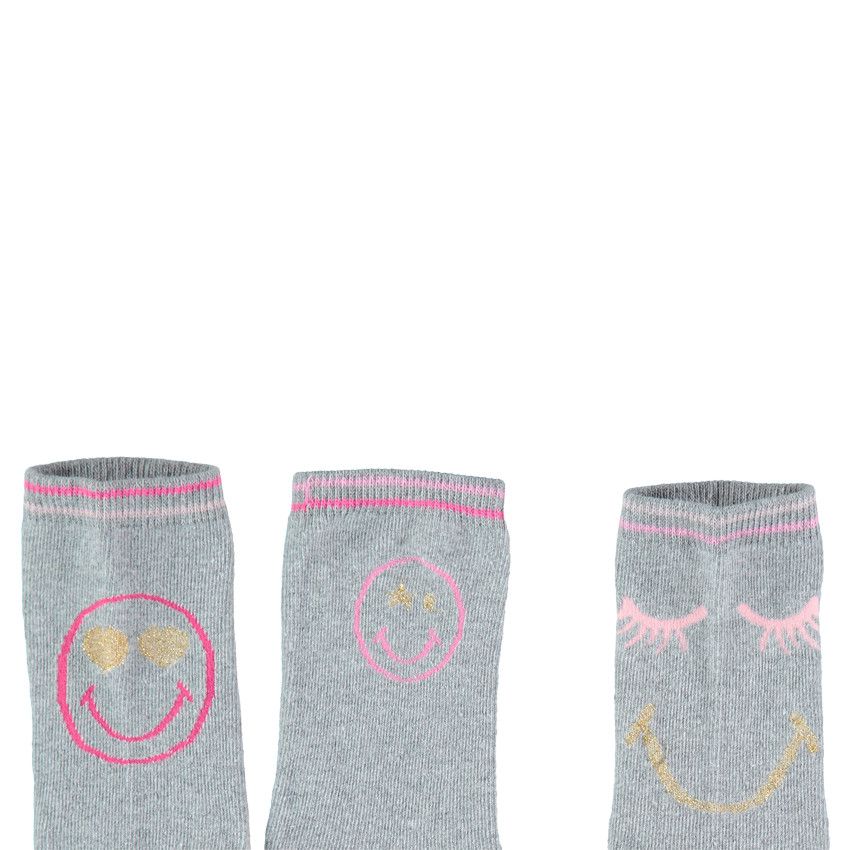 Lot de 3 paires de chaussettes unies avec motif Smiley en jacquard - Gris clair