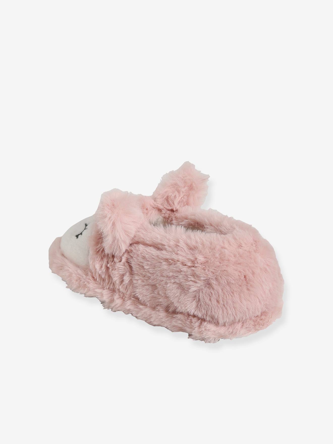 Pantufas de pelúcia para meninas, lisas, rosa claro com estampas.