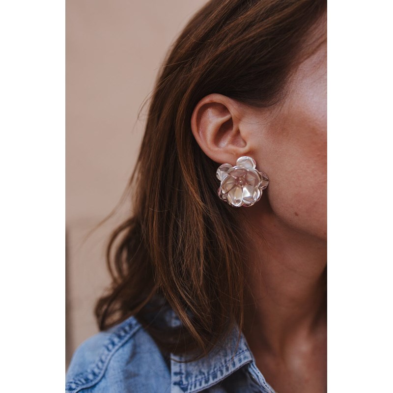 maxi boucles d'oreilles puces fleurs doré à l'or fin - AGLAÉ