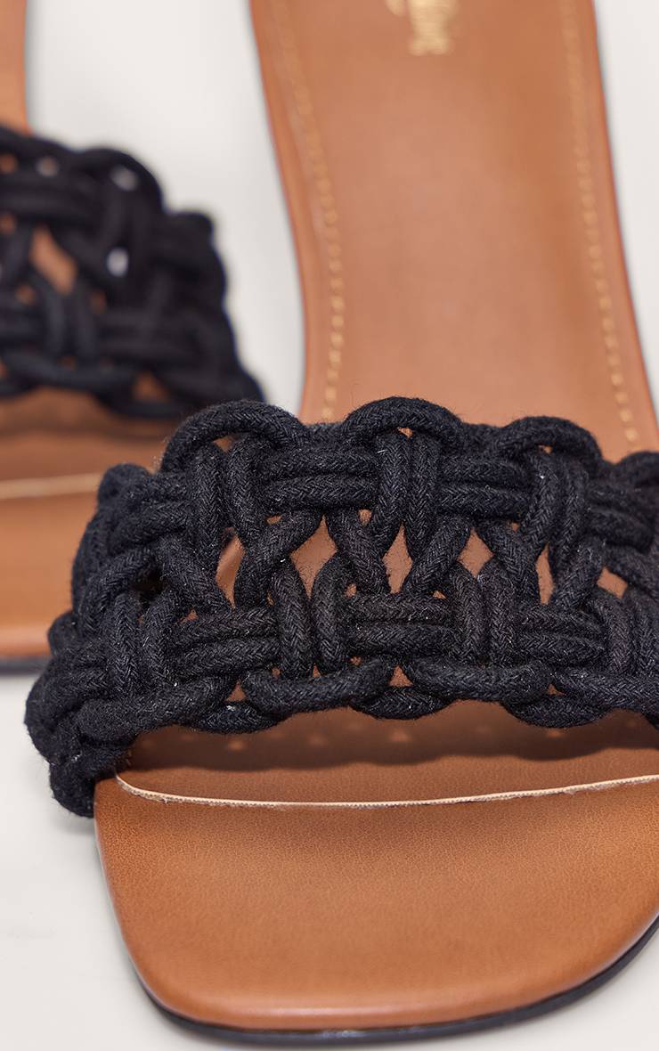Noir Mules À Talon Bout Carré En Corde Tressée