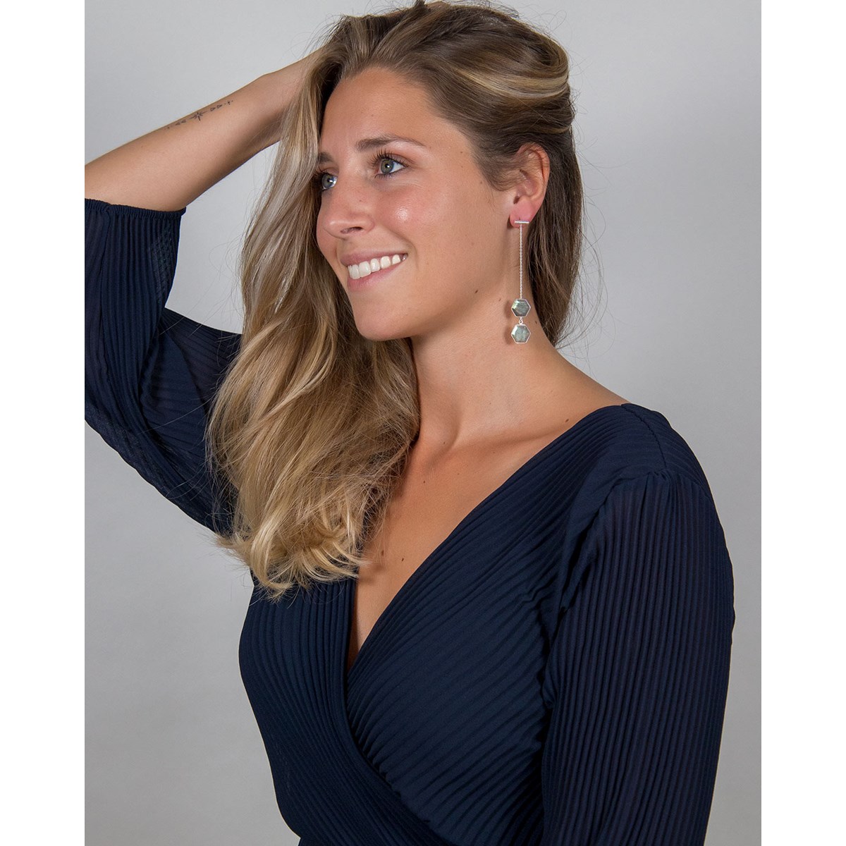 Boucles d'Oreilles Pendantes Labradorite sur Argent 925 | Aden Boutique