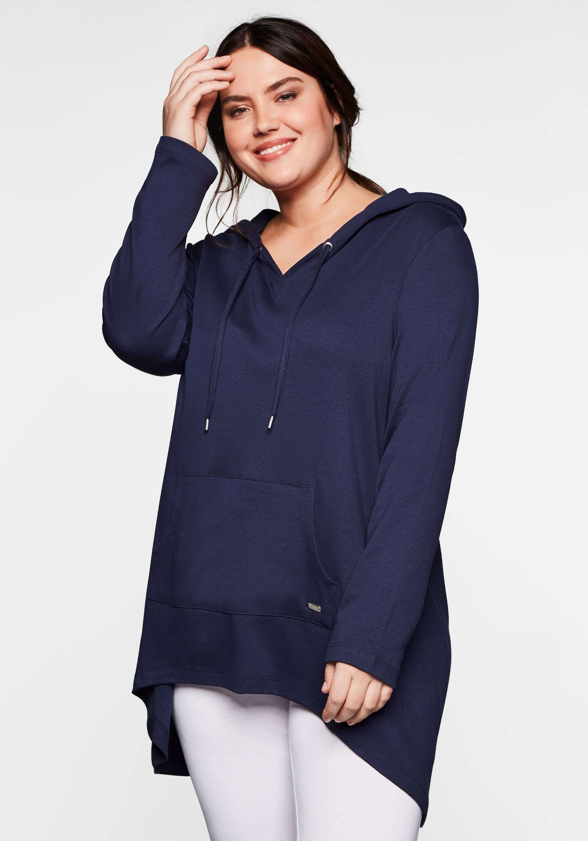 Longshirt mit Kängurutasche, im Vokuhila-Schnitt