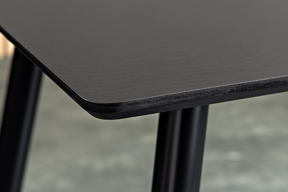 Design Esstisch PARIS 120cm schwarz Eichenholz mit goldenen Fußkappen