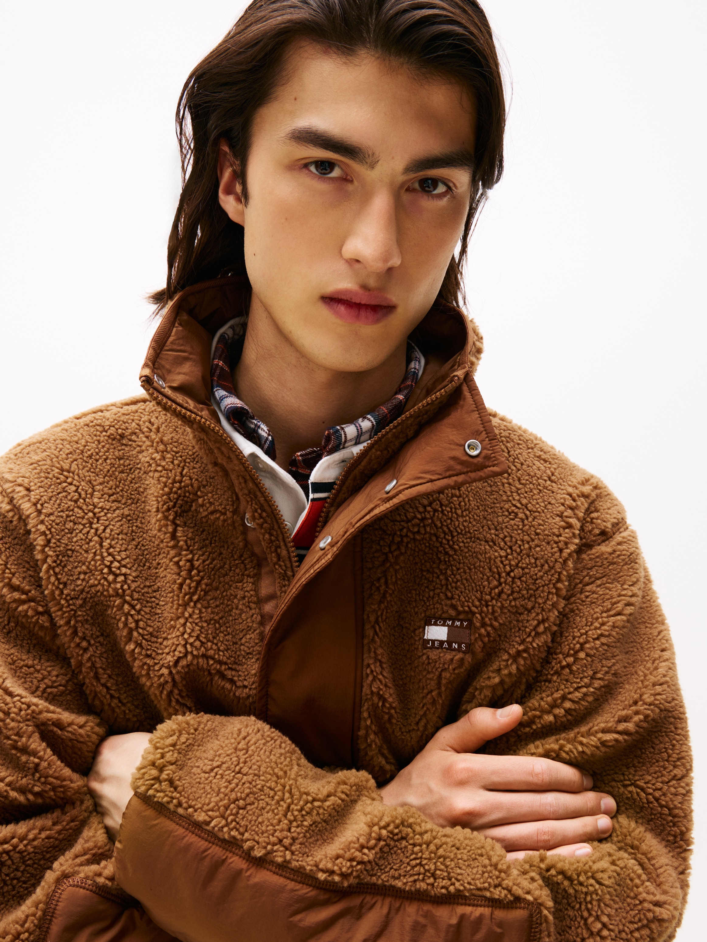 Tommy Jeans Steppjacke »TJM ESSENTL MIX TEDDY« Übergangsjacke relaxed fit, mit Teddy Fleece, Stehkragen