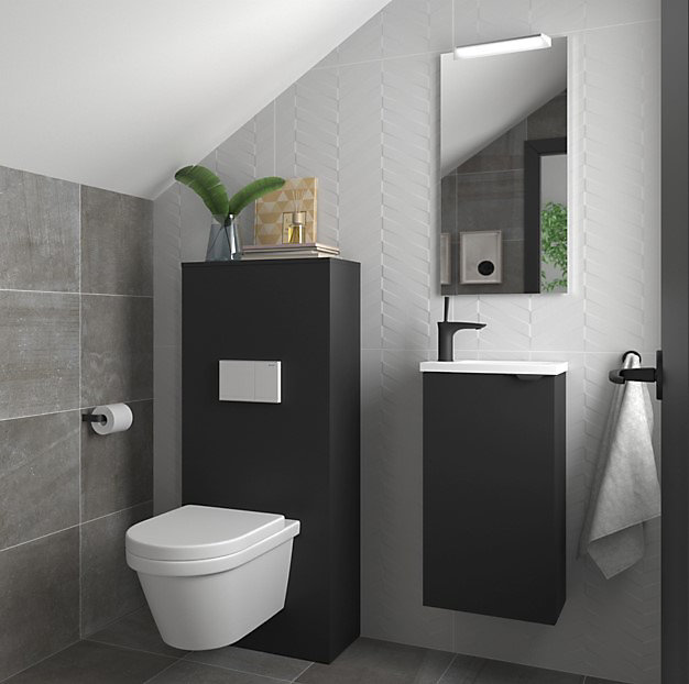 Meuble lave-mains à suspendre Salgar blanc brillant L39 X H72 cm + plan vasque résine