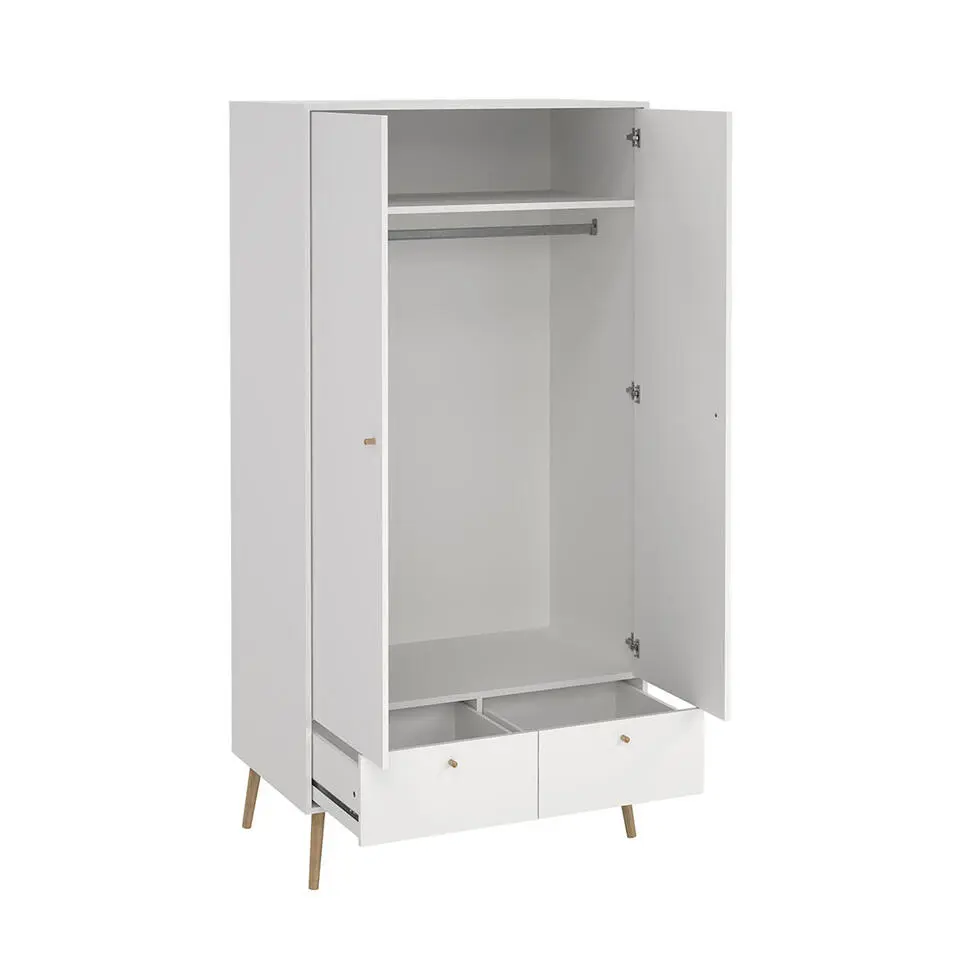 Hioshop Bodo kledingkast 200x99x58cm- 2 deuren- 2 lades wit