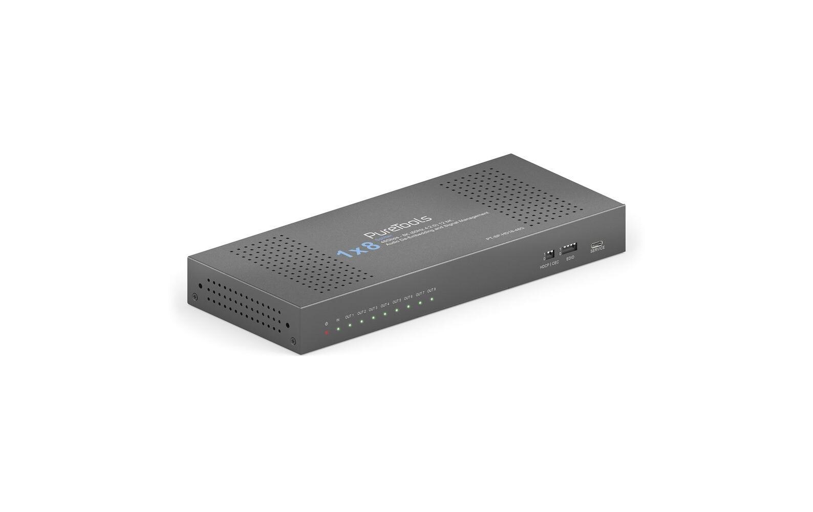 Splitter PT-SP-HD18-48G 1 x 8 HDMI 2.1 - 48Gbps - 8K<br>PureTools - 1 x 8 HDMI2.1 Splitter - 48Gbps - 8K (60 Hz 4:2:0) 12 bit, Audio De-Embedding und Signal Management