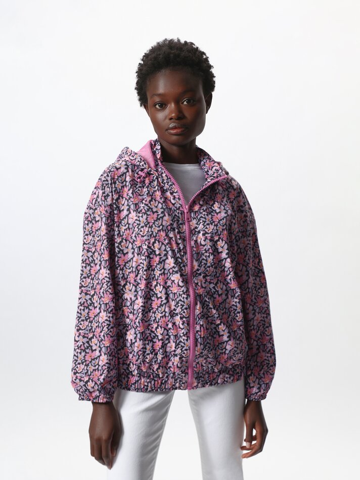 Jaqueta com capuz estampada - Rosa