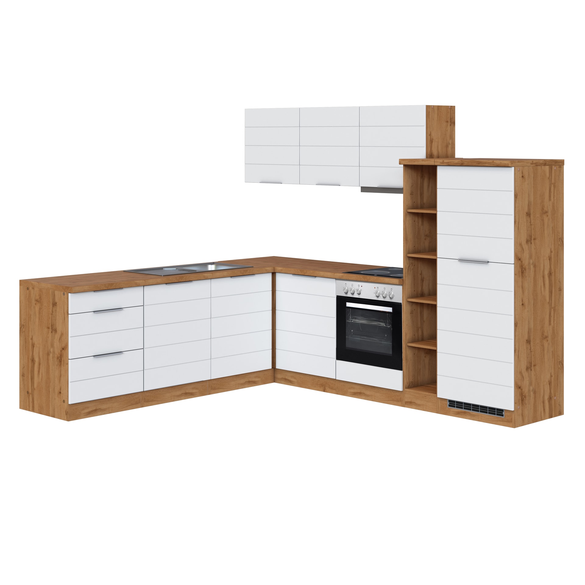 Winkelzeile Kopenhagen Front MDF Matt-Weiß ca. 240/270 x 200 x 60 cm