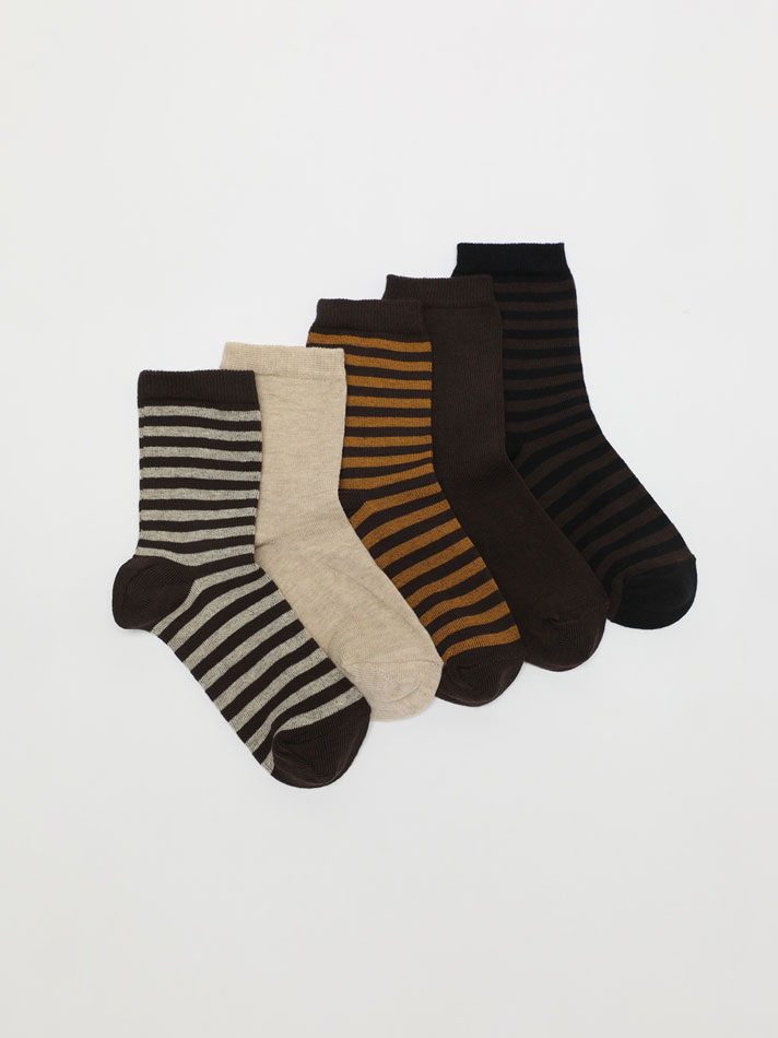 Pacote com 5 pares de meias compridas estampadas - Cores sortidas