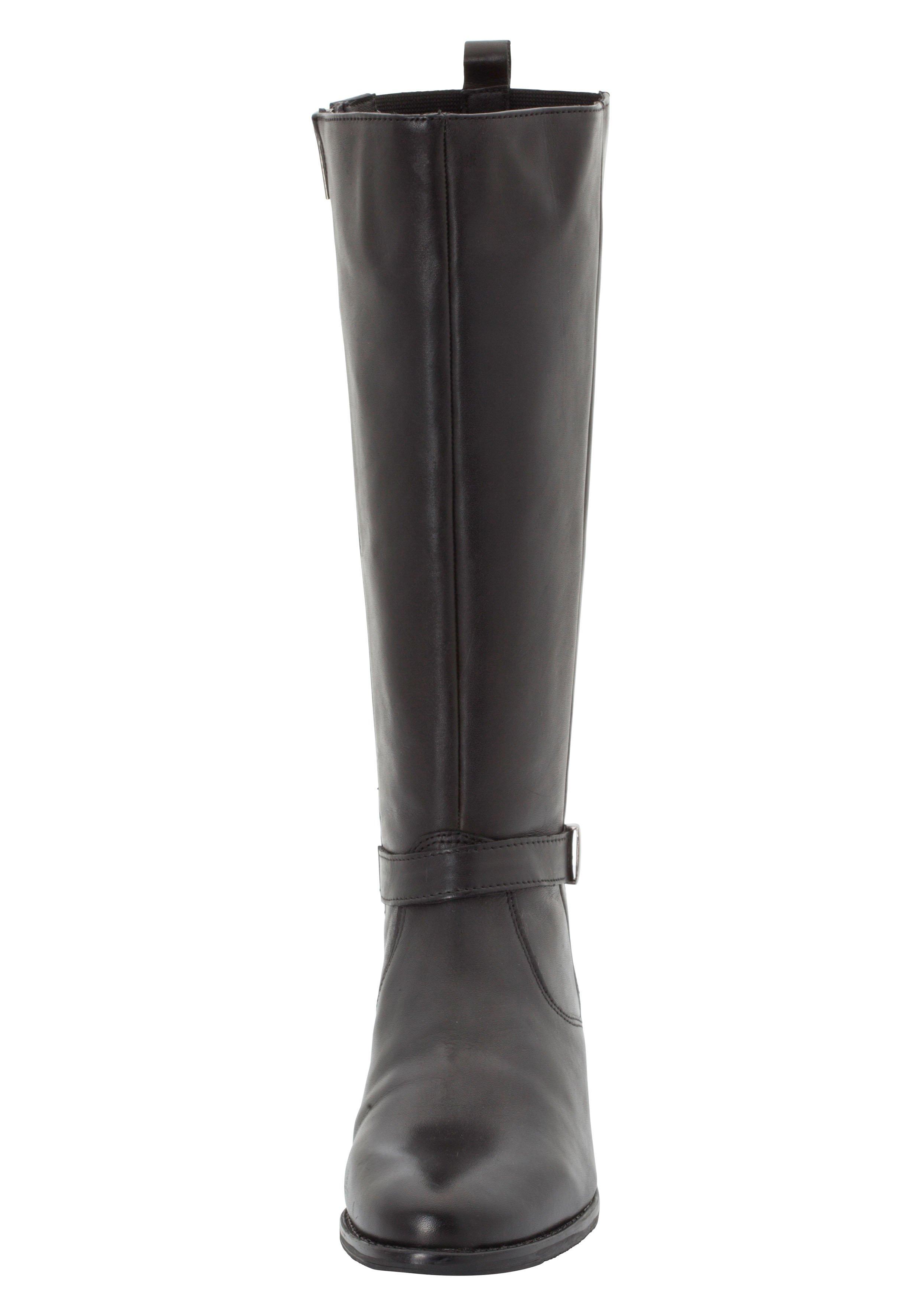 Weitschaftstiefel aus Leder mit Zierband