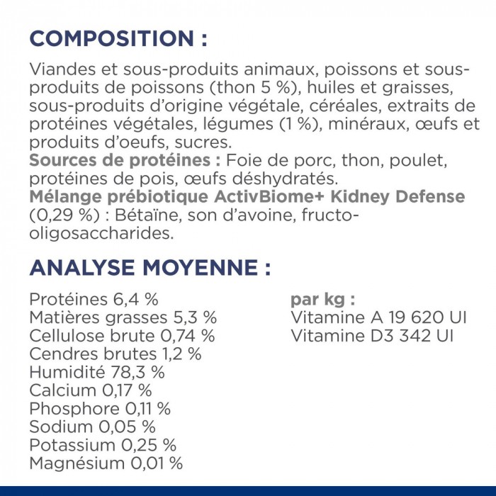 HILL'S Prescription Diet k/d Kidney Care en bouchées mijotées au thon - Pâtée pour chat
