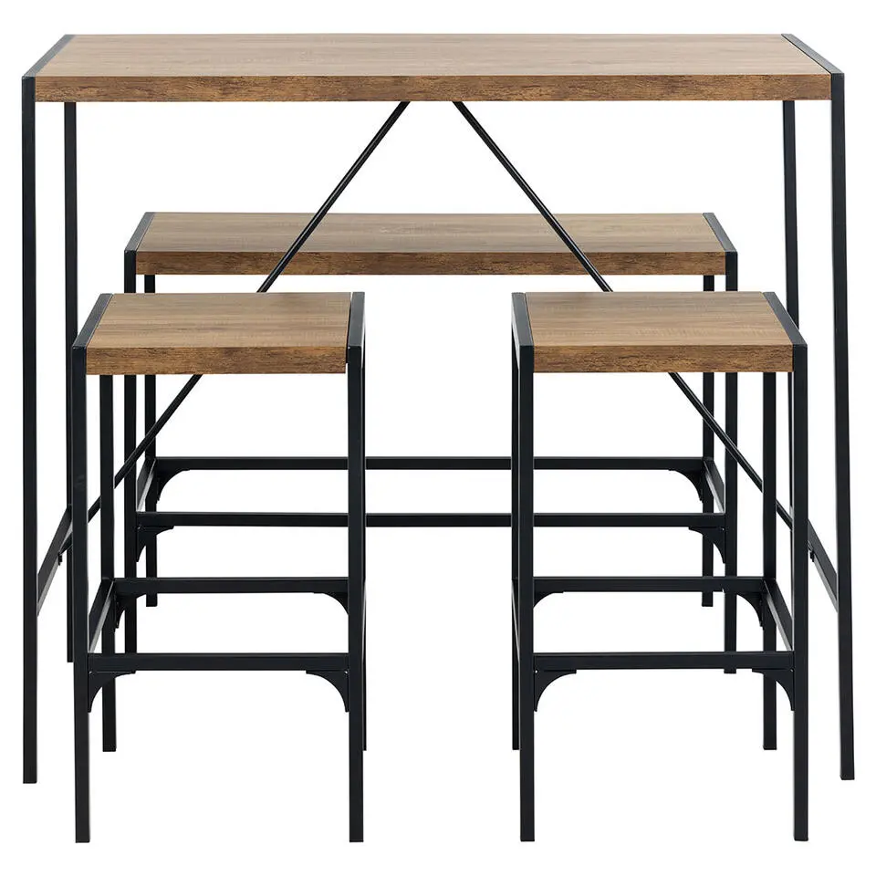 Hioshop Hugo bartafel set tafel- bank en 2 stoelen natuur