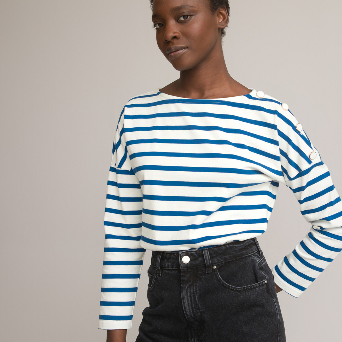 COLEÇÕES LA REDOUTE<br>Camisa azul marinho com volume solto, Signature AIMIE