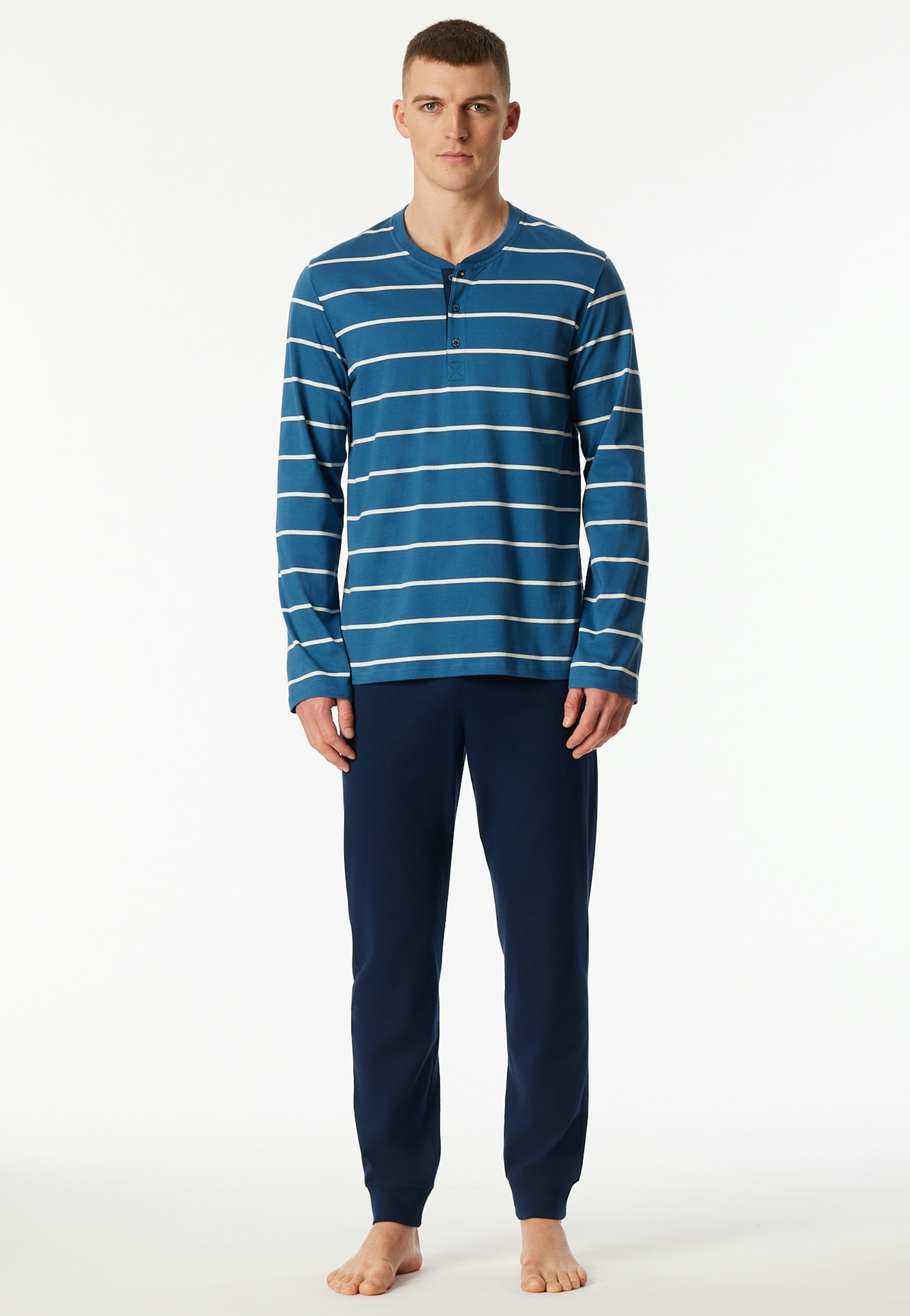 Schiesser Schlafanzug »Casual Nightwear«, 2 Stk. Knopfleiste, Bindeband, Langarm, Baumwolle, Single Jersey