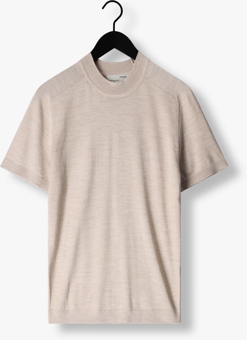 SELECTED HOMME beige selected homme t-shirt slhtown ss knit mock neck b