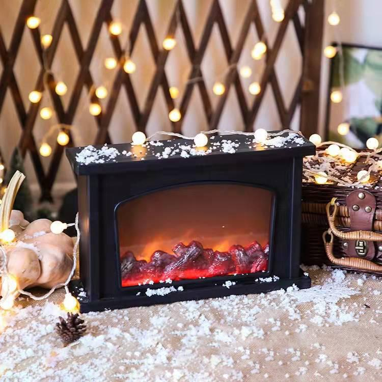 (33x21cm) LED Tisch Kamin USB Home Deko Lampe Künstliche Cheminée Feuerstelle (Batteriebetrieben) - Schwarz