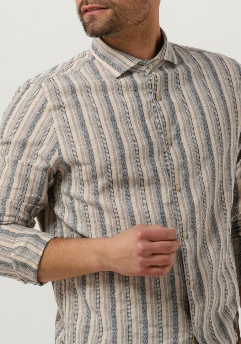 DSTREZZED donkerblauwe dstrezzed casual overhemd shirt fancy linen stripe