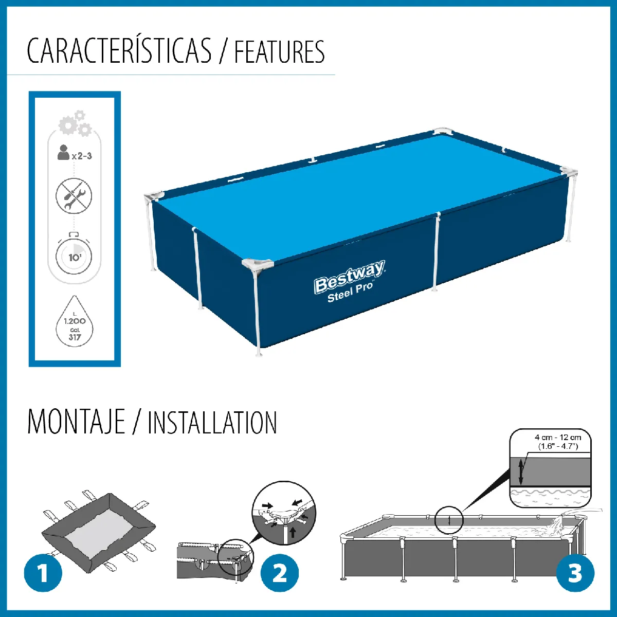BESTWAY Steel Pro 221x150x43 cm