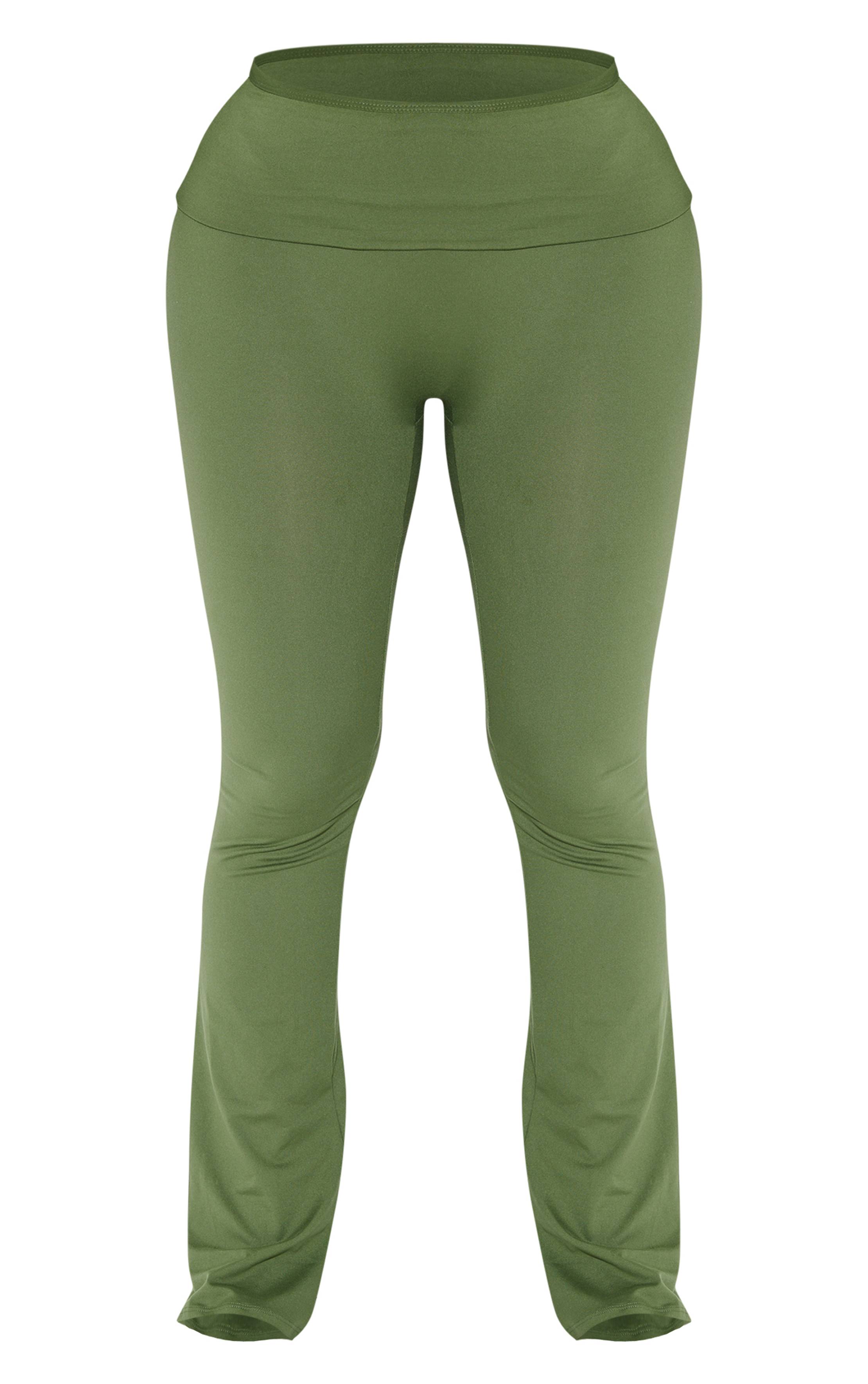 Kaki Pantalon Évasé Taille Haute Sculptant À Rabat Shape Stretch