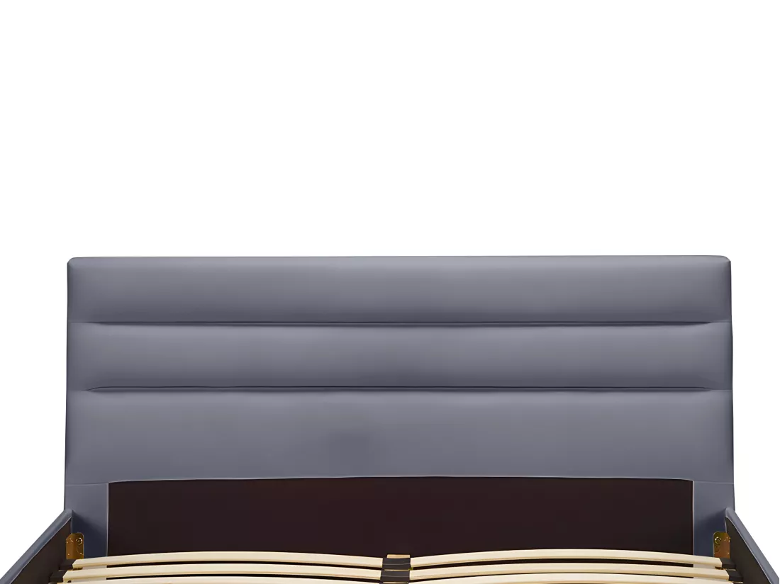 Lit 140 x 190 cm - Tissu - Gris + Matelas - FAUSTIN