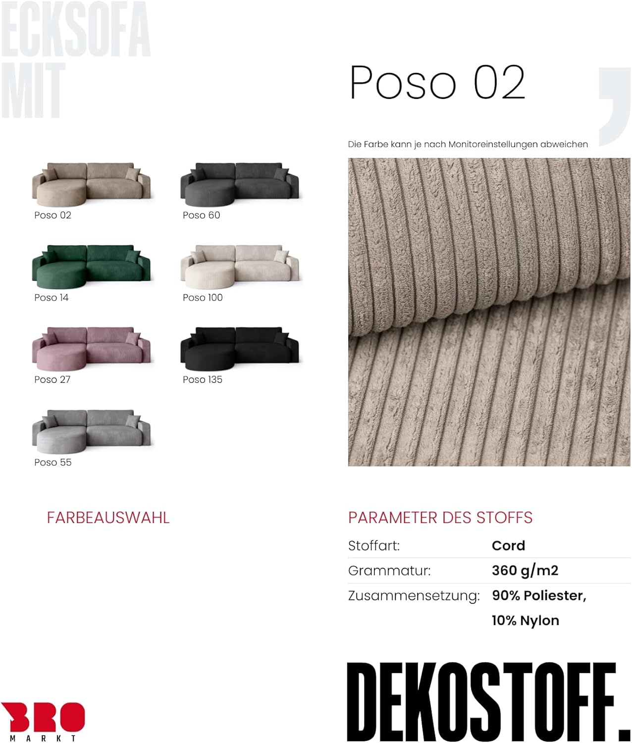 BROMARKT Ecksofa mit Schlaffunktion und Bettkasten Cordstoff Sofa Dreisitzer Schlafsofa Eckcouch Relaxsofa für Wohnzimmer Wohnlandschaft L-Form Bisk 275x170x85cm Beige