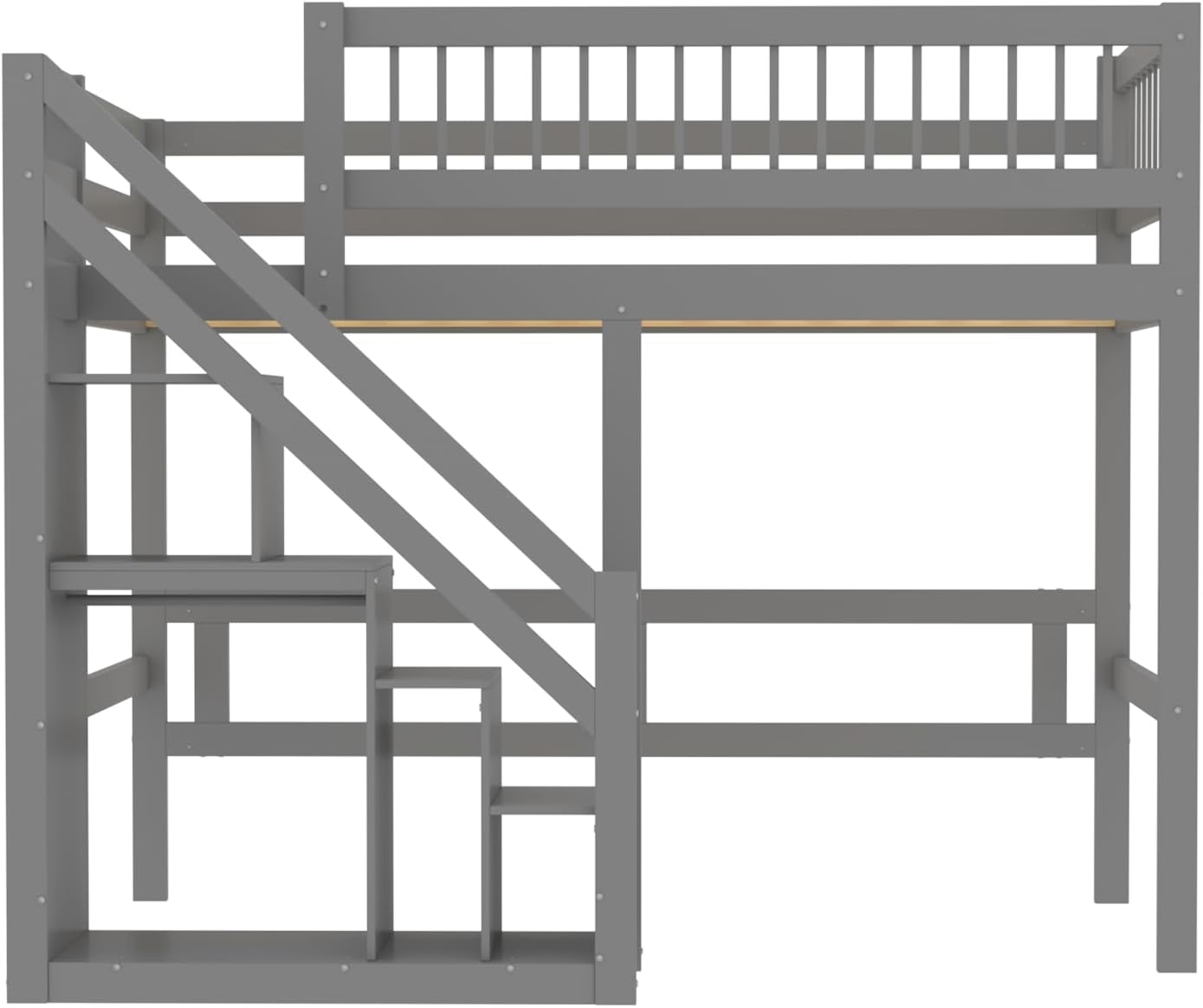 Massivholzbett, Treppe mit Aufbewahrungsschrank, Kinderbett, Jugendbett, Einzelbett, Massivholzrahmen, hohe Ausführung (Grau, 90 * 200cm)