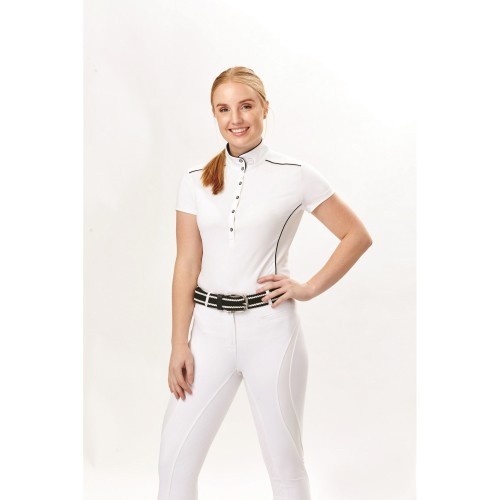 Camisa de competição de equitação feminina Sadie de manga curta, branca.