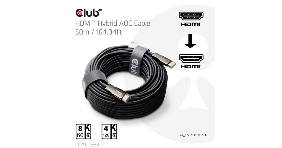 Club 3DHDMI Hybrid AOC kabel 8K60Hz/4K120Hz 50m  (Zwart)