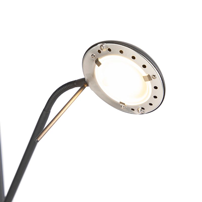 Vloerlamp zwart met leeslamp incl. LED en dimmer - Diva 2