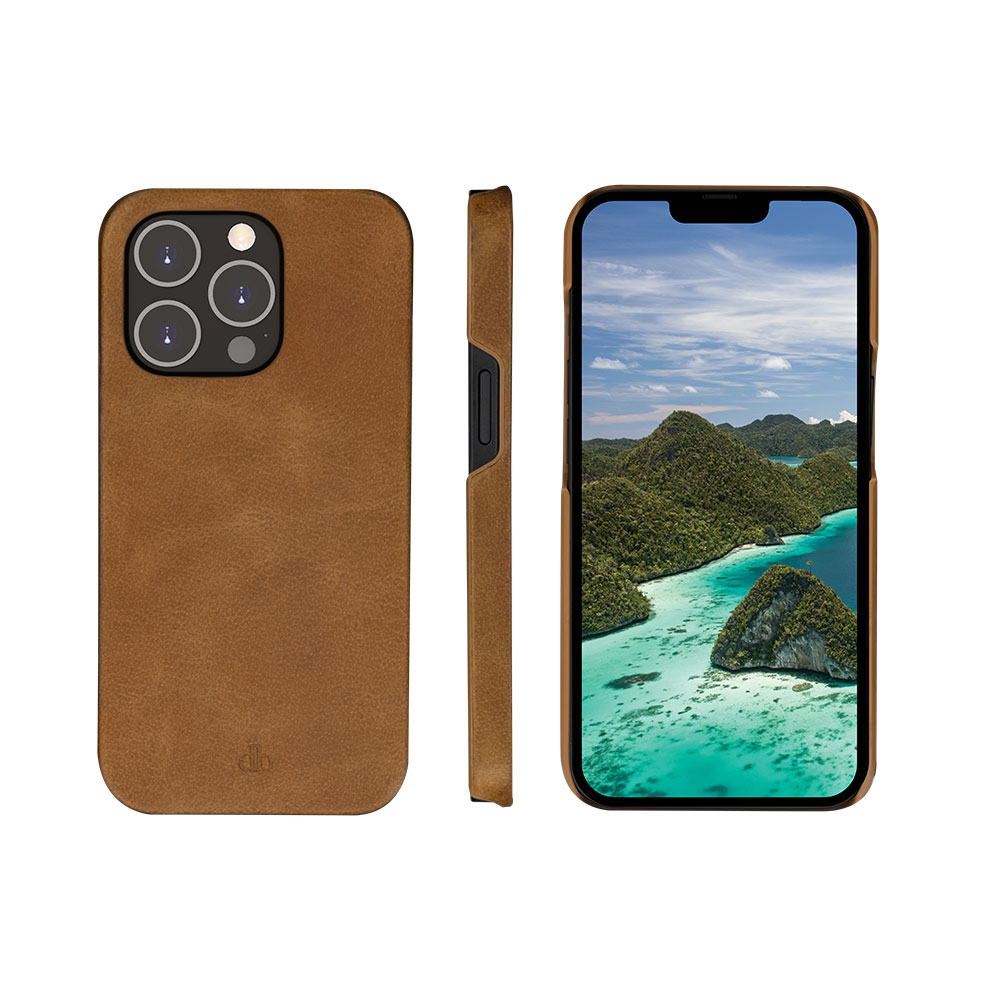 iPhone 14 Pro 2in1 Wallet Case Echtleder Tasche mit RFID Schutz Lynge (LY61GT001636) - Tan