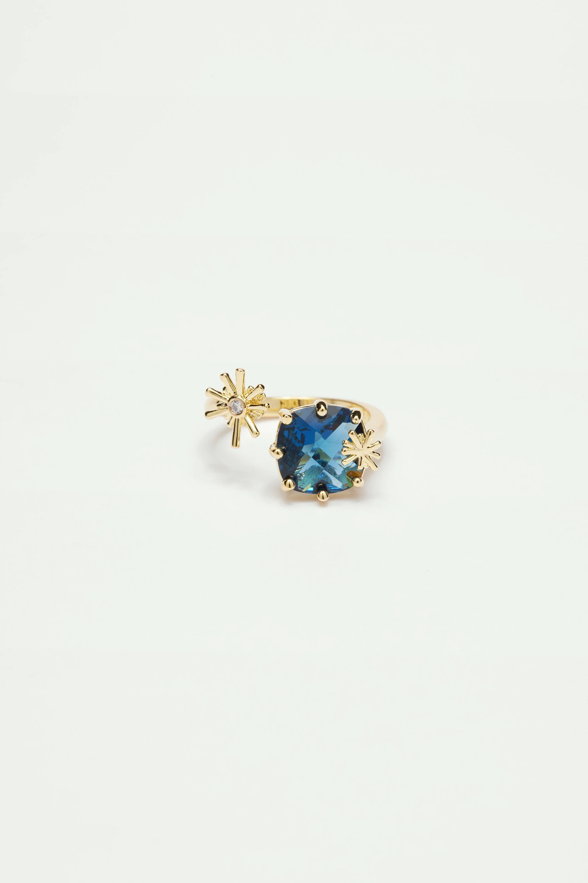 Bague ajustable toi et moi étoiles dorées et pierre carrée | Bleu