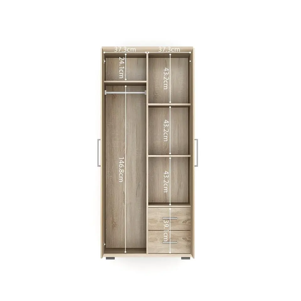 Interiax Kledingkast 'Mila' - Sonoma Eik - 2 Deurs - 183x80x52cm