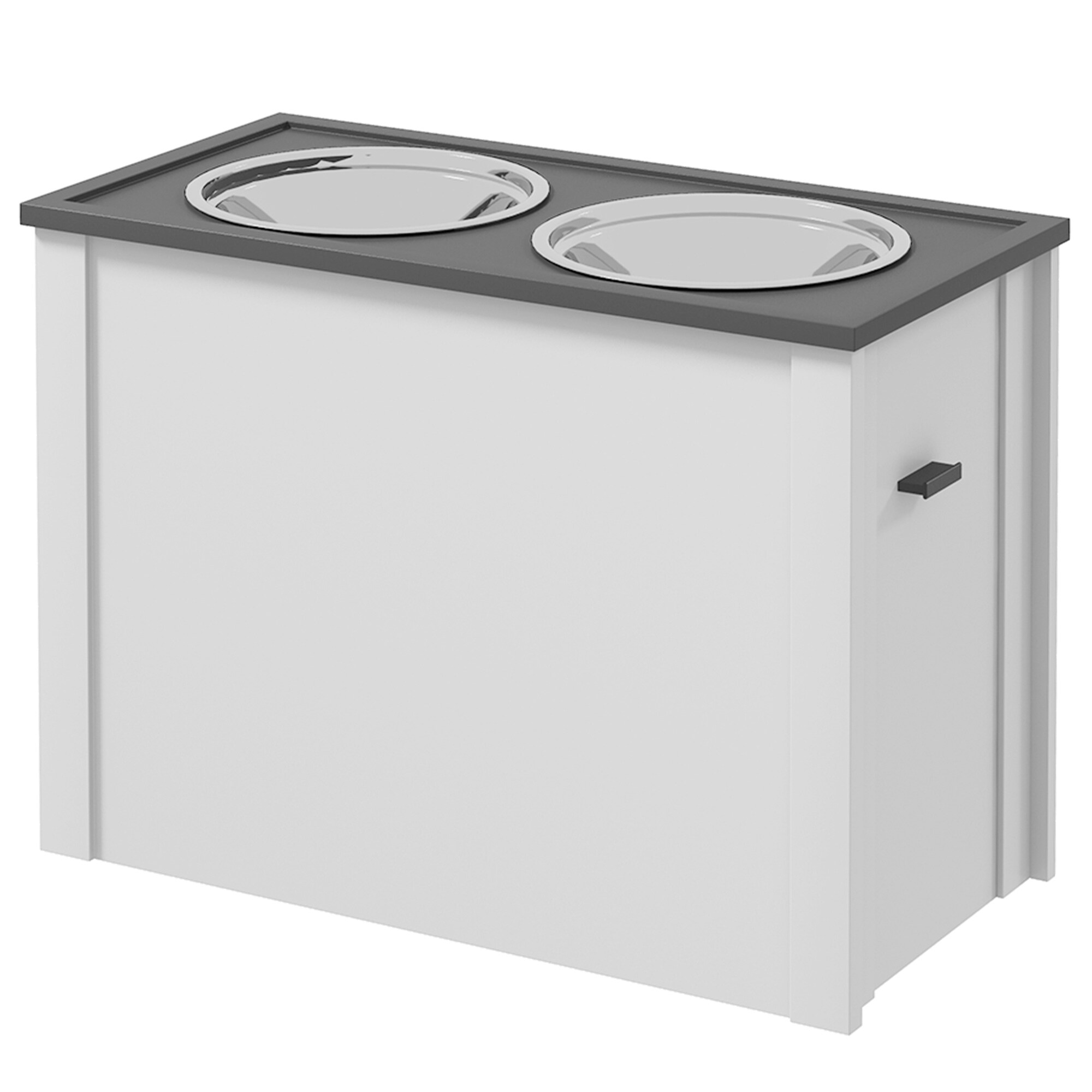 PawHut Erhöhter Futternapf mit abnehmbaren Schalen und Staufach an der Seite weiß 60L x 30B x 42H cm