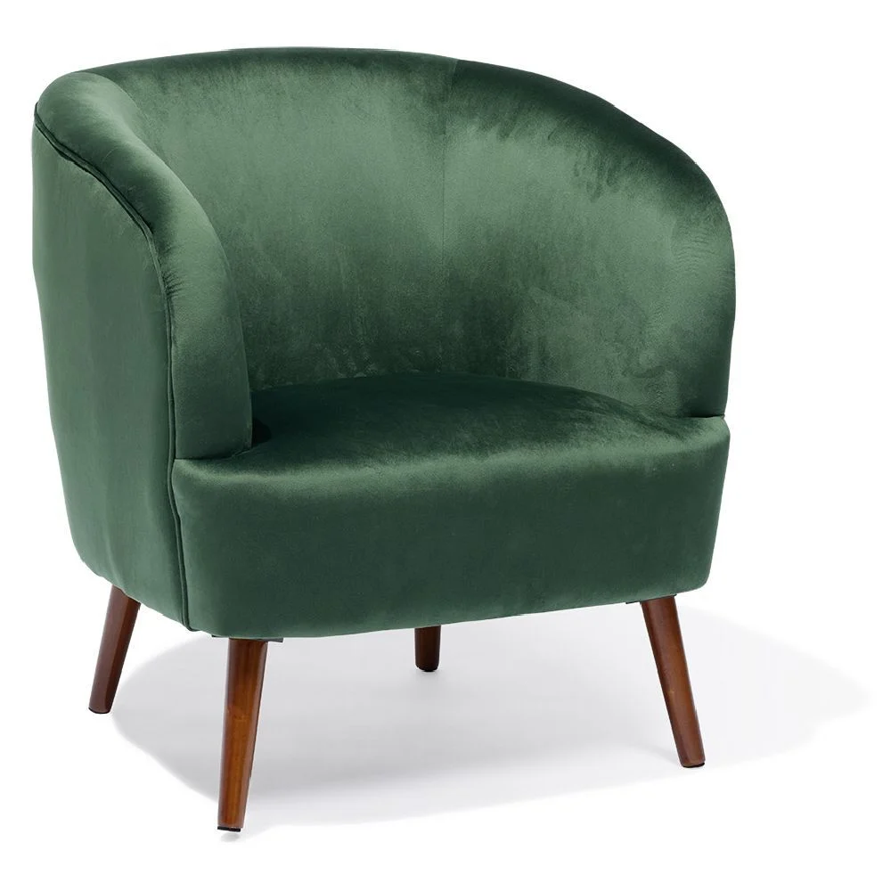 Fauteuil Joseph effet velours vert - L73xP66xH78 cm