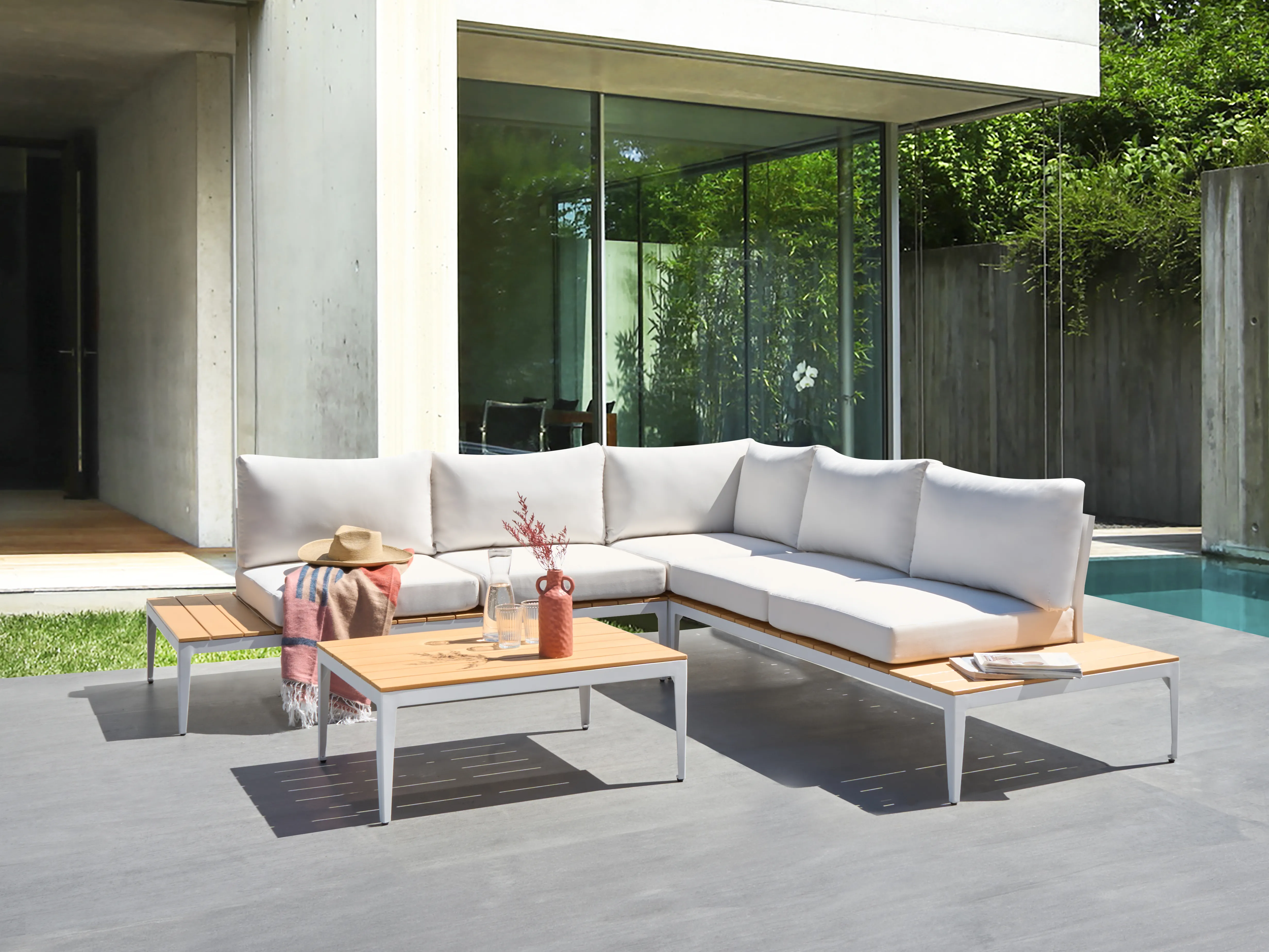Tuin hoekloungeset met tafel 5-zits POSITANO Gebroken wit
