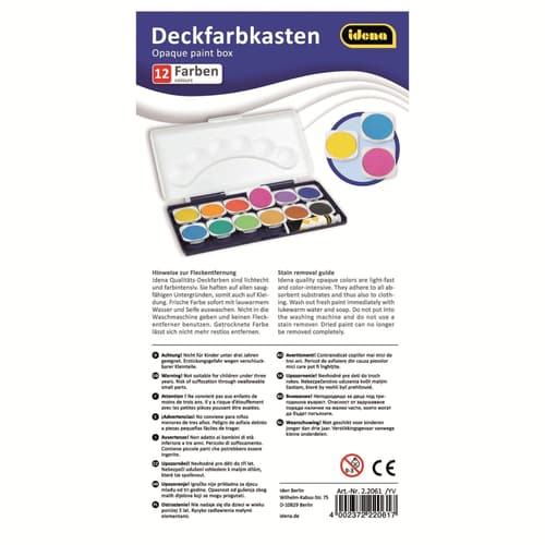 Idena Deckfarbkasten 12 Farben und 1 Tube Deckweiß