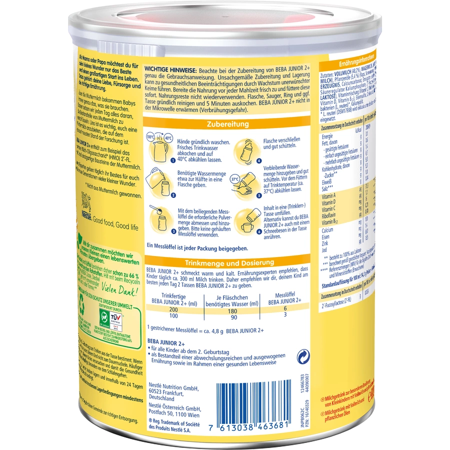Nestlé BEBA Junior 2 6 x 800 g ab dem 2. Jahr