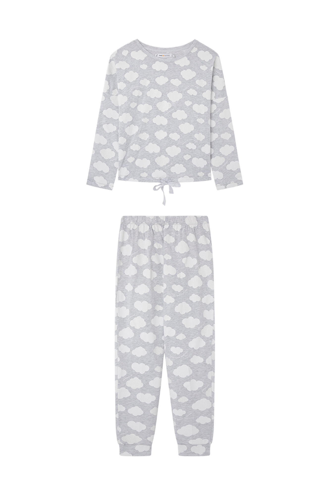Pijama comprido 100% algodão cinza nuvens