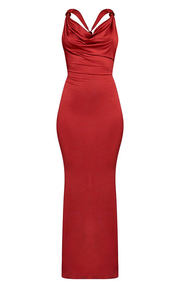 Rouge Robe Maxi Moulante Dos Nu Avec Anneau Perlé En Jersey Doux