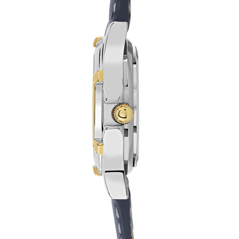 Montre femme chromée bracelet cuir bleu