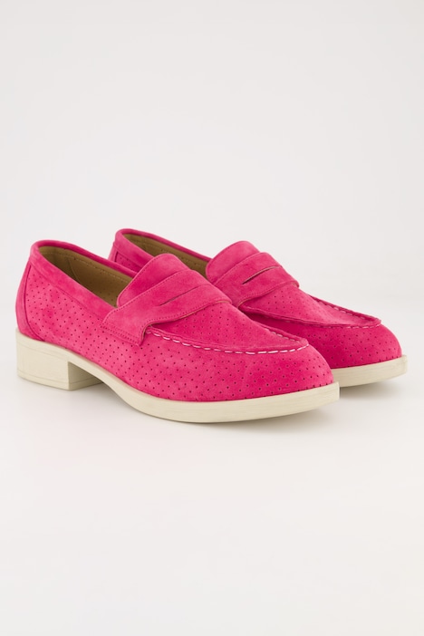 Leder-Loafer, Veloursleder, Textilfutter, Blockabsatz