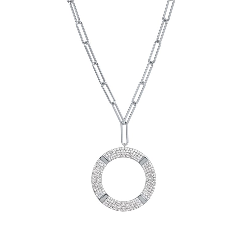 Collier Argent Rhodié Cercle Moderne Sertie De Zirconium Blanc