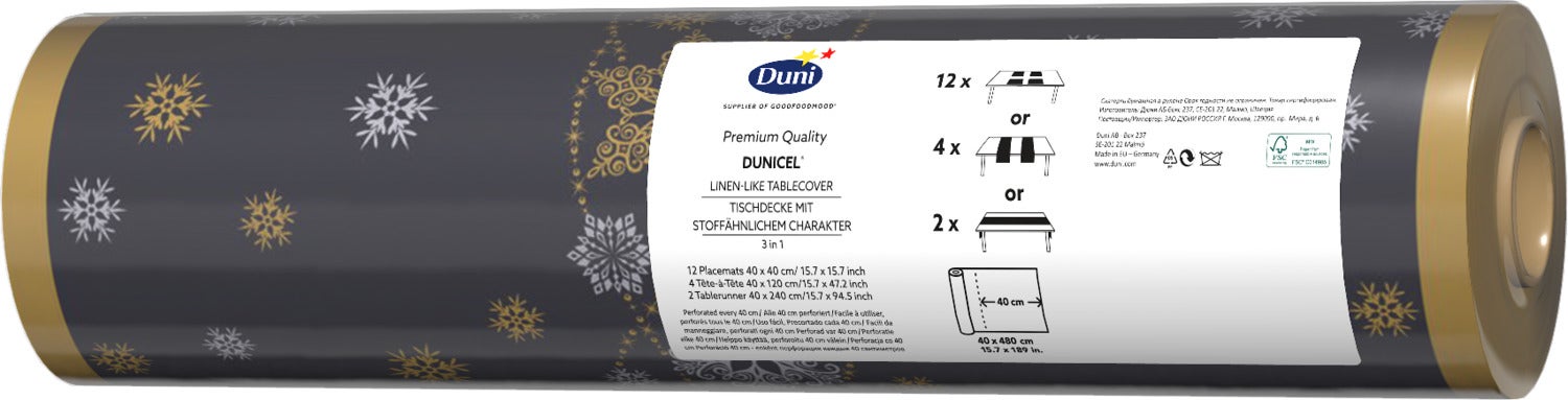 Duni 3-in-1 tafeldecoratie Snow Glitter zwart 480 x 40 cm