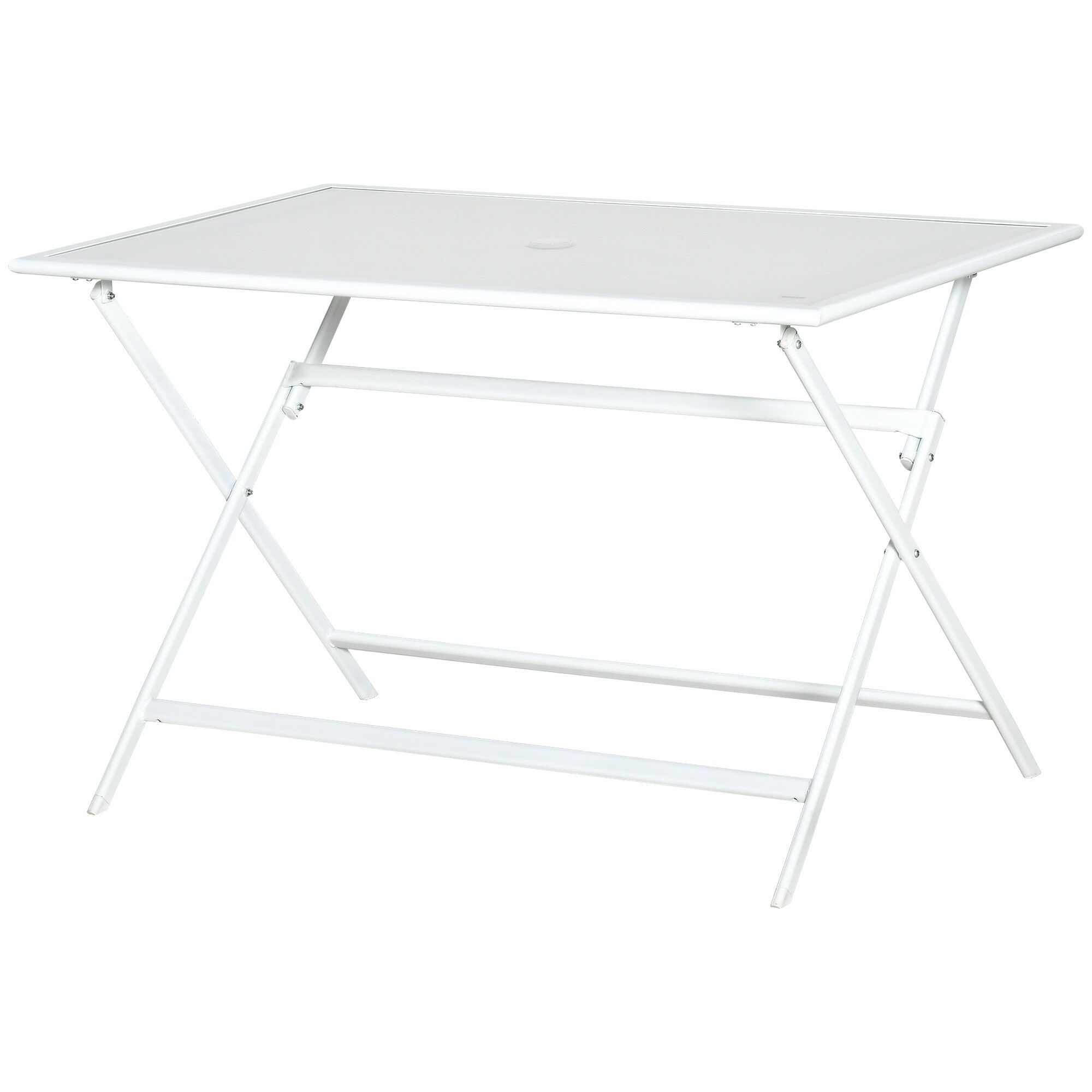 Outsunny Klapptisch mit einem Schirmloch weiß 110L x 70B x 70H cm